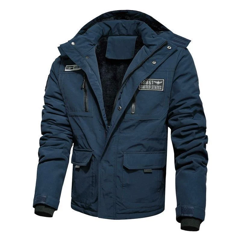 Herren Thermo-Fieldjacke mit Teddyfleece-Innenfutter, Utility-Taschen und winddichter Front Drune