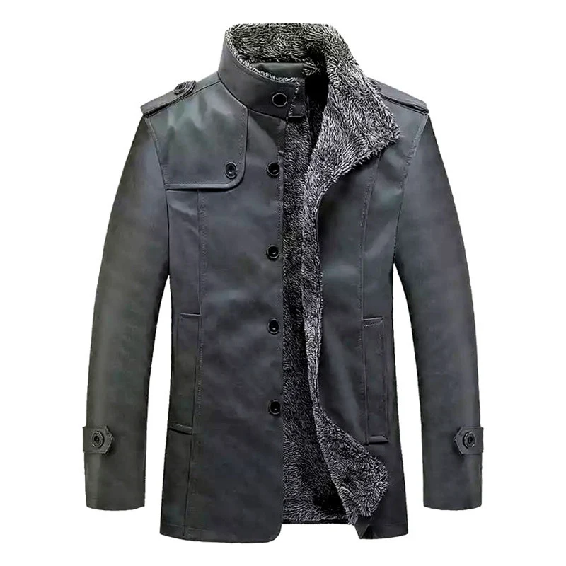 Herren Texturierte Kunstleder-Midlayerjacke mit Teddyfleece-Innenfutter, Stehkragen und Schulterpatten Drune