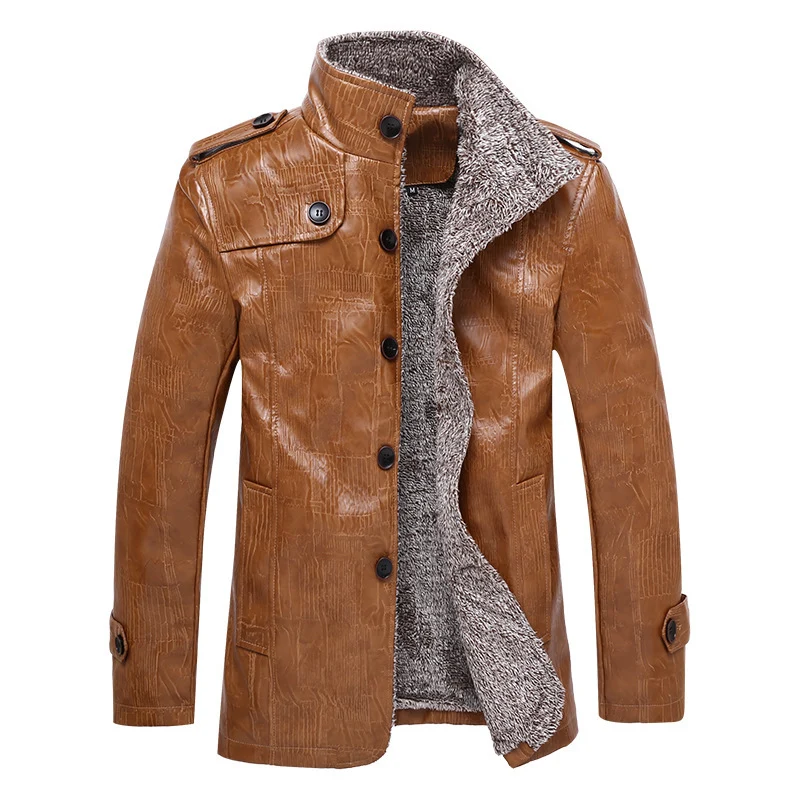 Herren Texturierte Kunstleder-Midlayerjacke mit Teddyfleece-Innenfutter, Stehkragen und Schulterpatten Drune