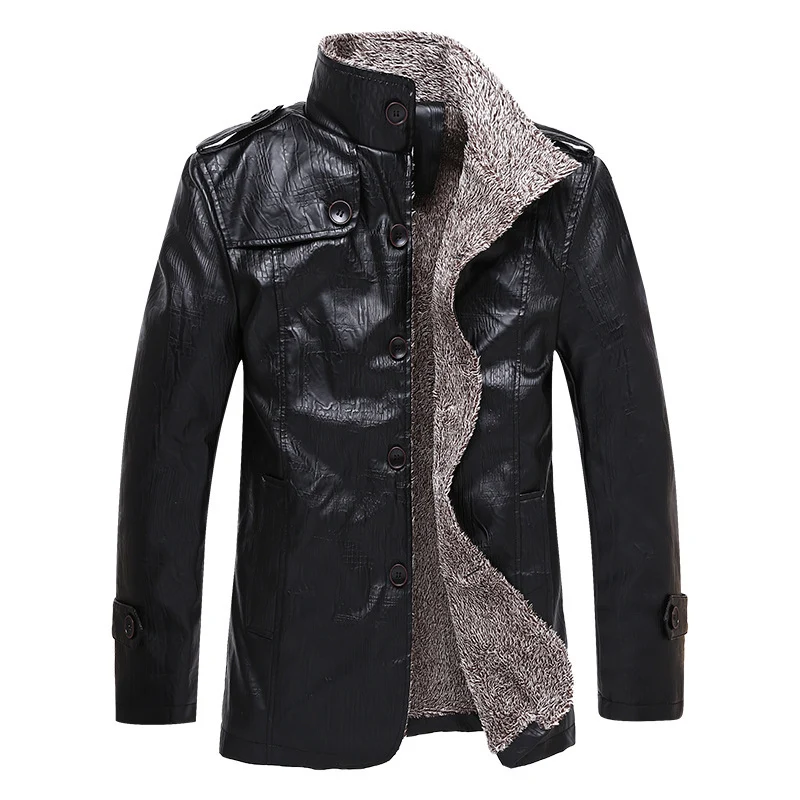 Herren Texturierte Kunstleder-Midlayerjacke mit Teddyfleece-Innenfutter, Stehkragen und Schulterpatten Drune