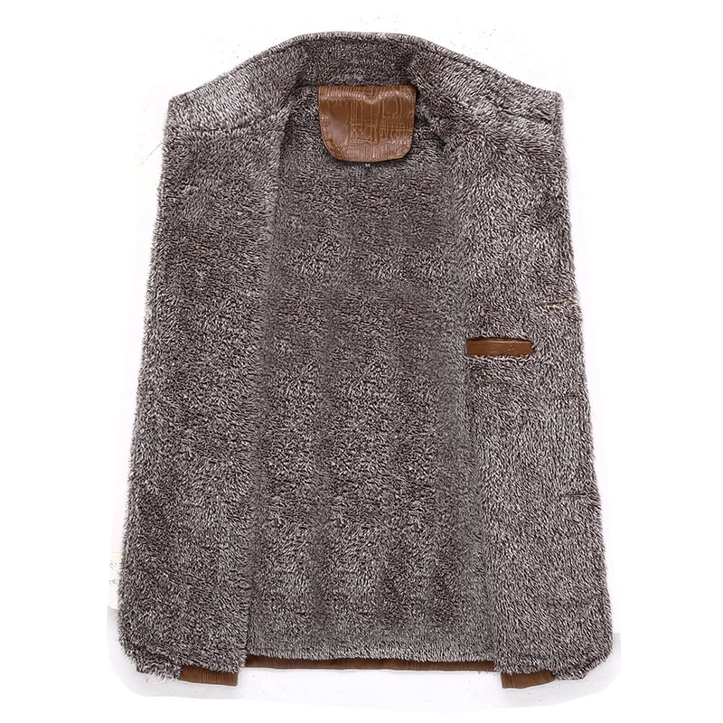 Herren Texturierte Kunstleder-Midlayerjacke mit Teddyfleece-Innenfutter, Stehkragen und Schulterpatten Drune