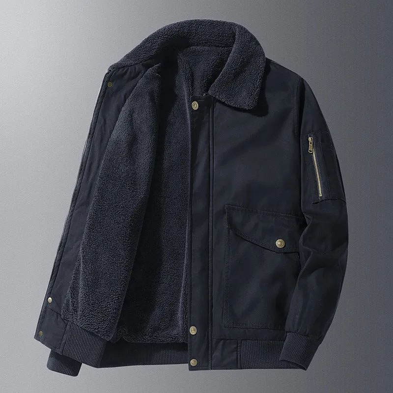 Herren Teddygefütterter Pilotenblouson im Worker‑Style mit Ärmeltasche und Pattentaschen Drune