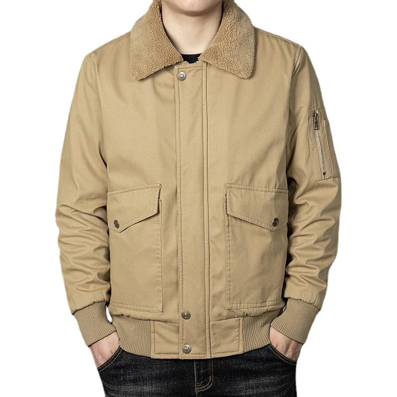Herren Teddygefütterter Pilotenblouson im Worker‑Style mit Ärmeltasche und Pattentaschen Drune