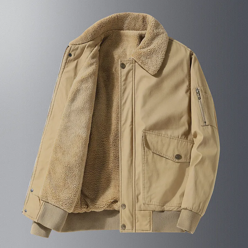 Herren Teddygefütterter Pilotenblouson im Worker‑Style mit Ärmeltasche und Pattentaschen Drune
