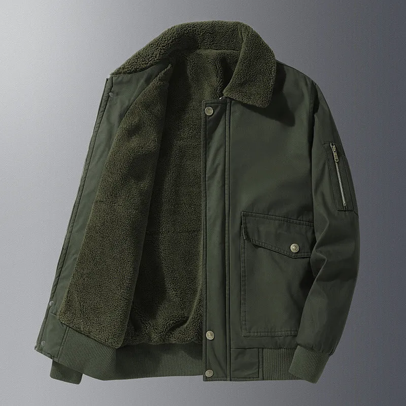 Herren Teddygefütterter Pilotenblouson im Worker‑Style mit Ärmeltasche und Pattentaschen Drune