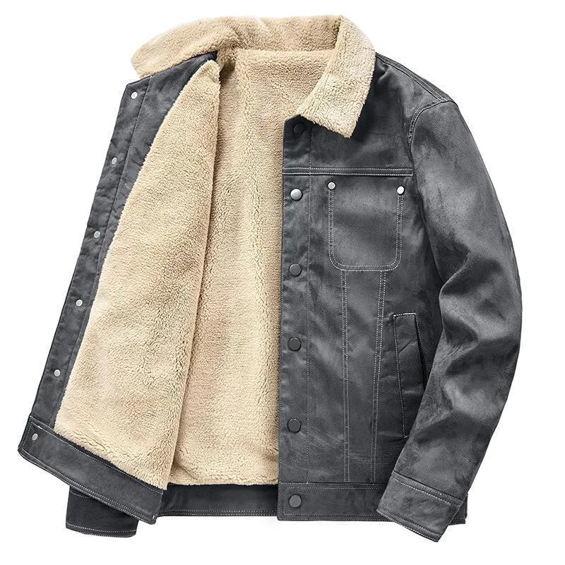 Herren Teddygefütterte Canvasjacke im Pilotenstil mit Kontrastnähten Drune