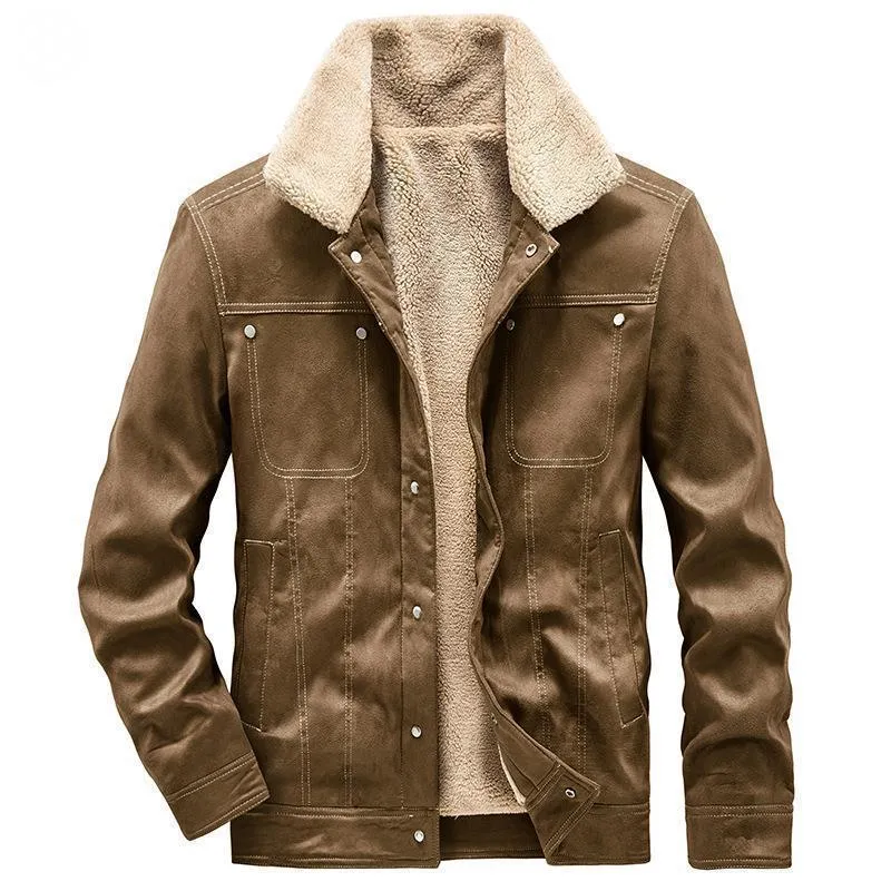 Herren Teddygefütterte Canvasjacke im Pilotenstil mit Kontrastnähten Drune