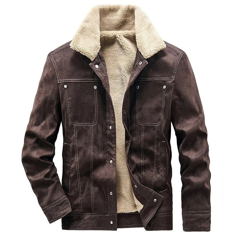 Herren Teddygefütterte Canvasjacke im Pilotenstil mit Kontrastnähten Drune