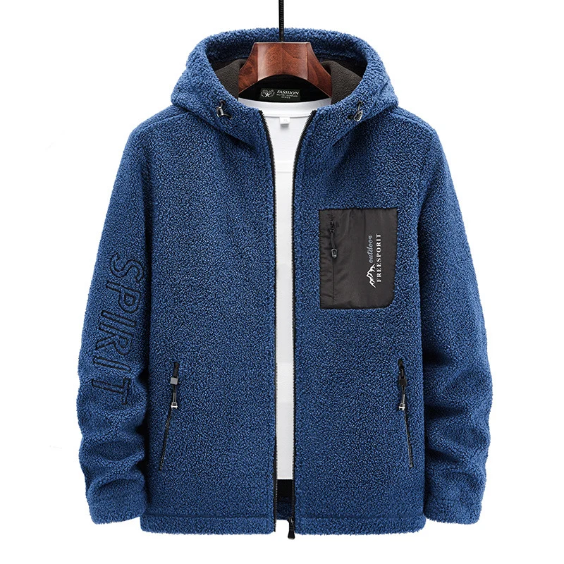 Herren Teddyfleece Kapuzenjacke mit Nylon-Brusttasche und Zwei‑Wege‑Reißverschluss Drune