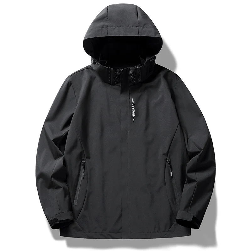 Herren technische Softshell Regenjacke mit Kapuze, wind- und wasserabweisender Membran und verdeckten Reißverschlüssen Drune