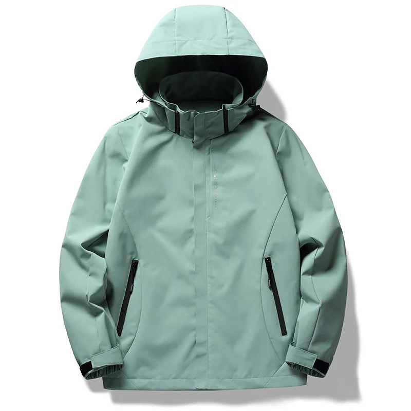 Herren technische Softshell Regenjacke mit Kapuze, wind- und wasserabweisender Membran und verdeckten Reißverschlüssen Drune