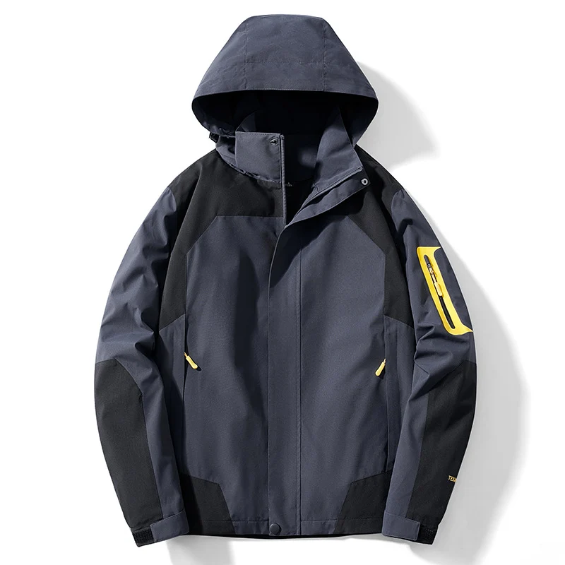 Herren technische Softshell‑Jacke mit abnehmbarer Kapuze, wasser- und winddichter Membran sowie Ärmel‑Utilitytasche Drune