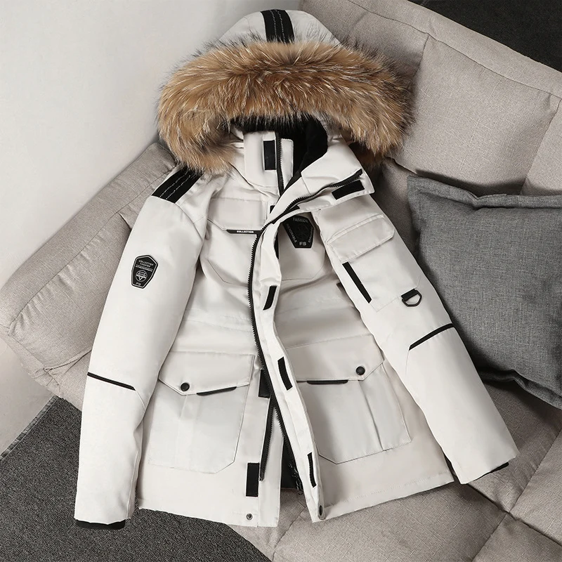 Herren technisch isolierter Winterparka mit abnehmbarer Kunstfellkapuze und multifunktionalen Taschen Drune