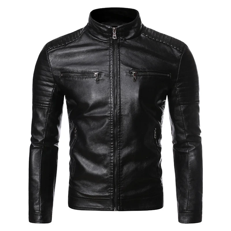 Herren taillierter Moto-Blouson aus weicher Lederoptik mit ergonomischer Schultersteppung und verdeckten Reißverschlüssen Drune