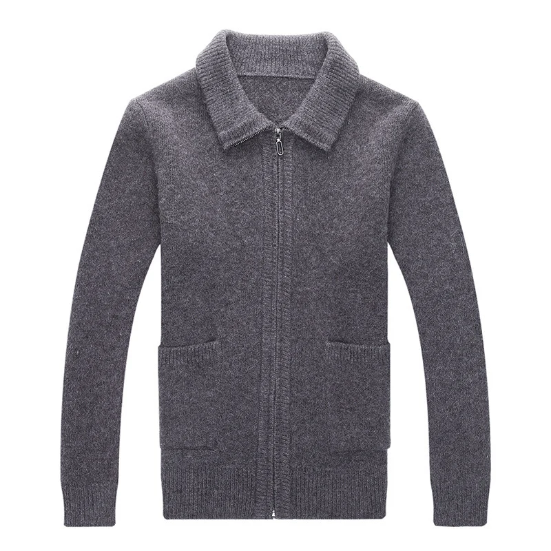 Herren Strickjacke mit durchgehendem Reißverschluss Stehkragen und aufgesetzten Taschen Drune