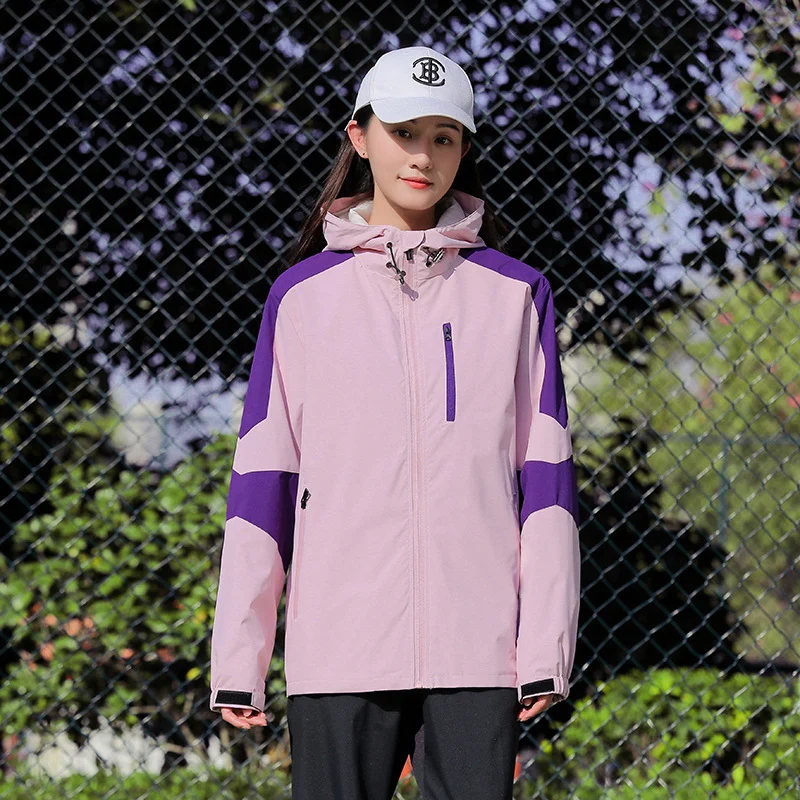 Herren Sportliche Softshell-Outdoorjacke mit Kapuze, Colorblock-Ärmel und wasserabweisender Membran Drune