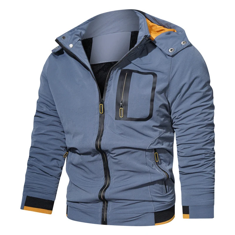 Herren sportliche Softshell-Hybridjacke mit Kapuze, wasserabweisenden Reißverschlüssen und ergonomischer Passform Drune