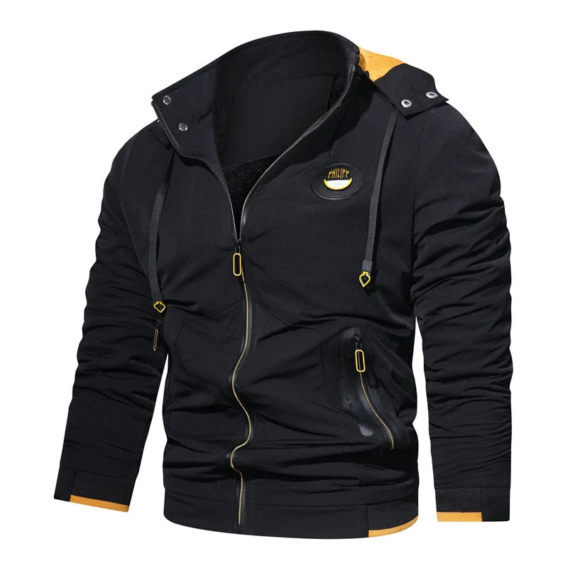 Herren sportlich-urbaner Kapuzenzip-Hoodie mit wasserabweisenden Reißverschlüssen und Logo-Patch Drune
