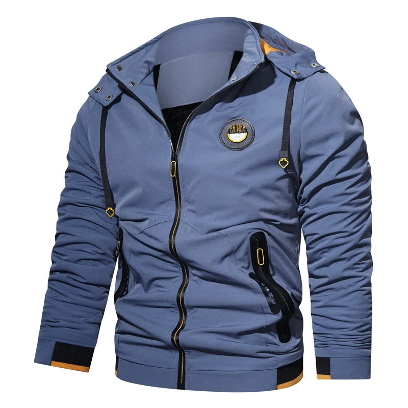 Herren sportlich-urbaner Kapuzenzip-Hoodie mit wasserabweisenden Reißverschlüssen und Logo-Patch Drune