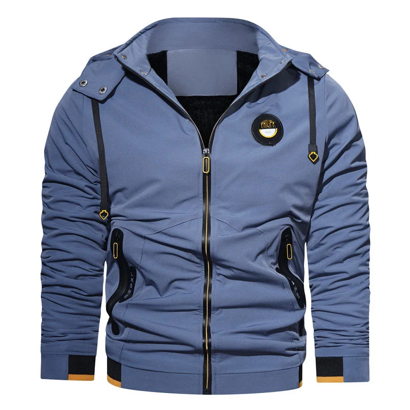 Herren sportlich-urbaner Kapuzenzip-Hoodie mit wasserabweisenden Reißverschlüssen und Logo-Patch Drune