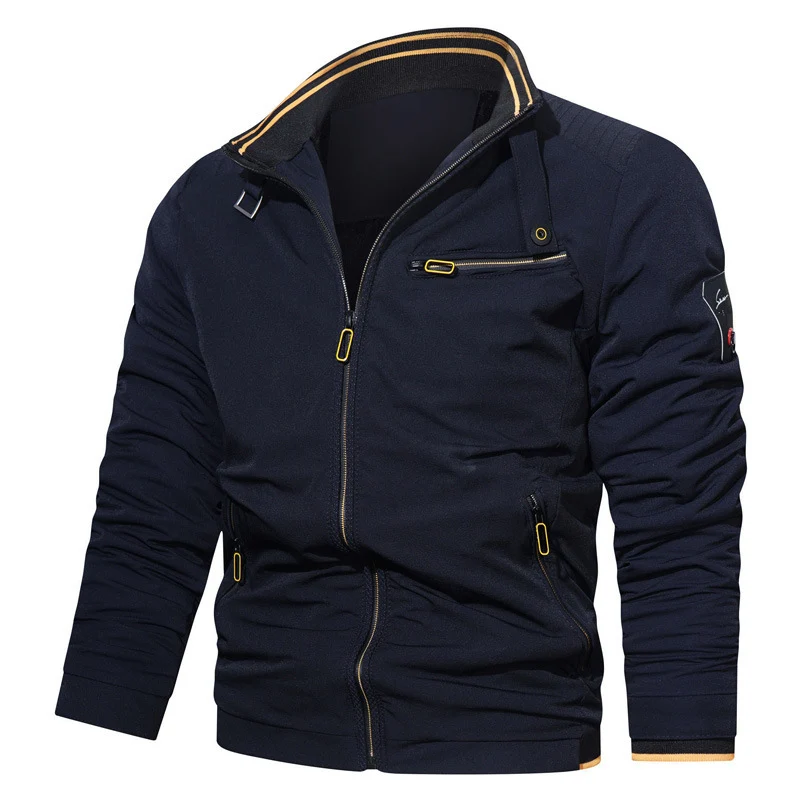 Herren Sportlich-urbaner Collegeblouson mit Stehkragen Reißverschlussfront und UtilityDetails Drune