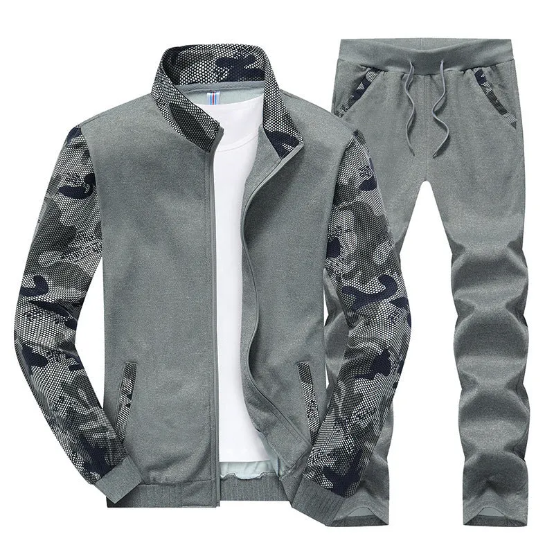 Herren Sportives Trainingsanzug-Set aus Funktionssoftshell mit Camouflage-Ärmeln und regulierbarer Joggerhose Drune