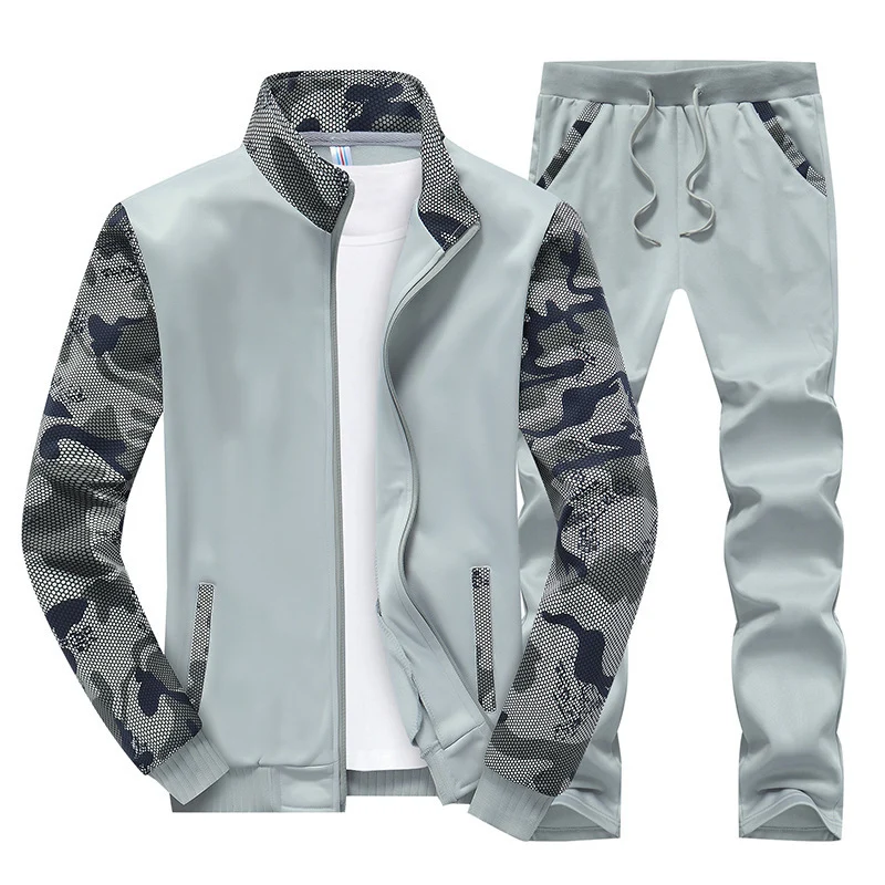 Herren Sportives Trainingsanzug-Set aus Funktionssoftshell mit Camouflage-Ärmeln und regulierbarer Joggerhose Drune