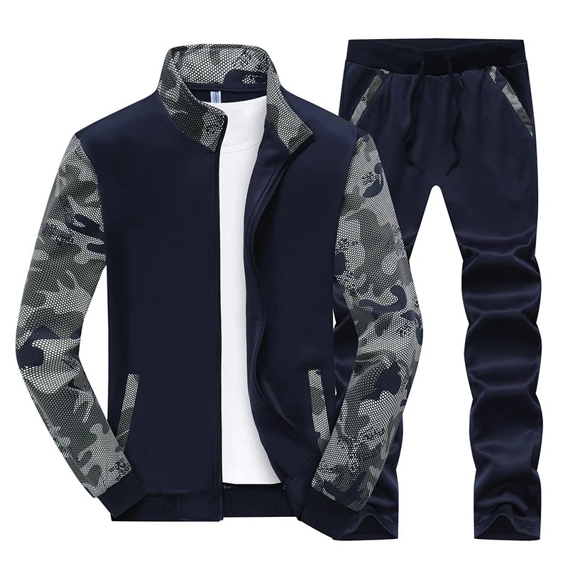 Herren Sportives Trainingsanzug-Set aus Funktionssoftshell mit Camouflage-Ärmeln und regulierbarer Joggerhose Drune