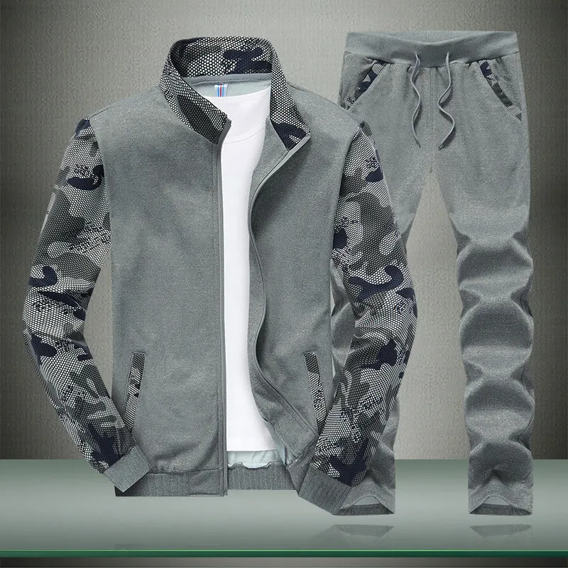 Herren Sportives Trainingsanzug-Set aus Funktionssoftshell mit Camouflage-Ärmeln und regulierbarer Joggerhose Drune