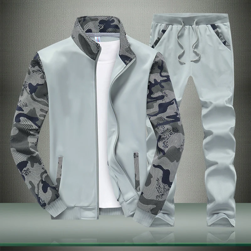 Herren Sportives Trainingsanzug-Set aus Funktionssoftshell mit Camouflage-Ärmeln und regulierbarer Joggerhose Drune