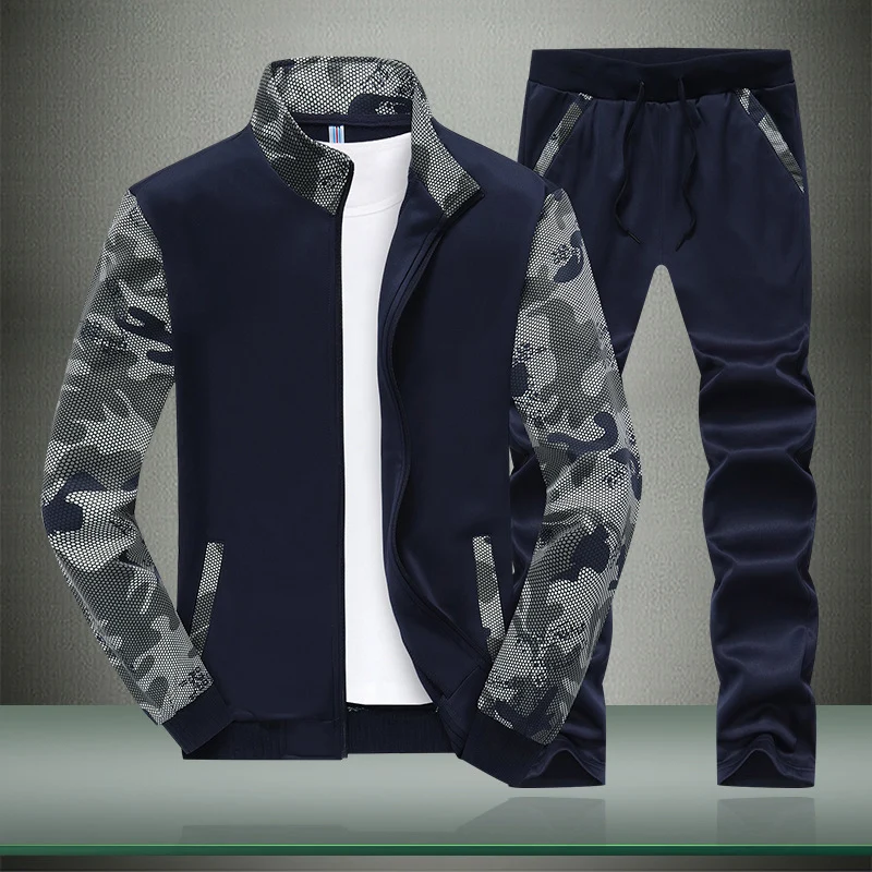 Herren Sportives Trainingsanzug-Set aus Funktionssoftshell mit Camouflage-Ärmeln und regulierbarer Joggerhose Drune