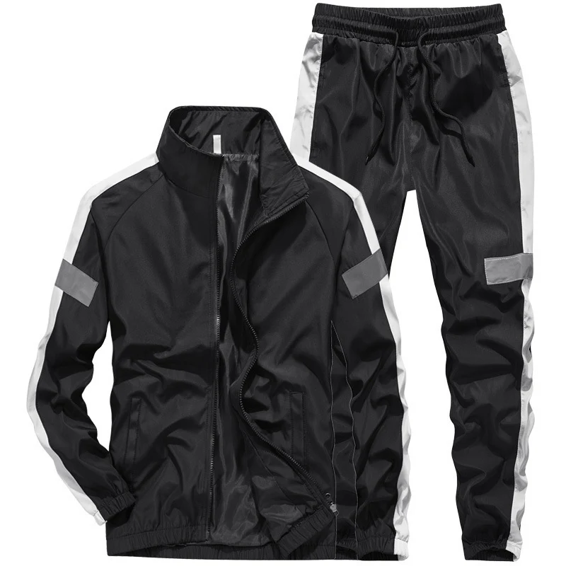 Herren Sportives Freizeit-Trainingsanzug-Set aus leichtem Windbreaker-Material mit Kontraststreifen und reflektierenden Einsätzen Drune