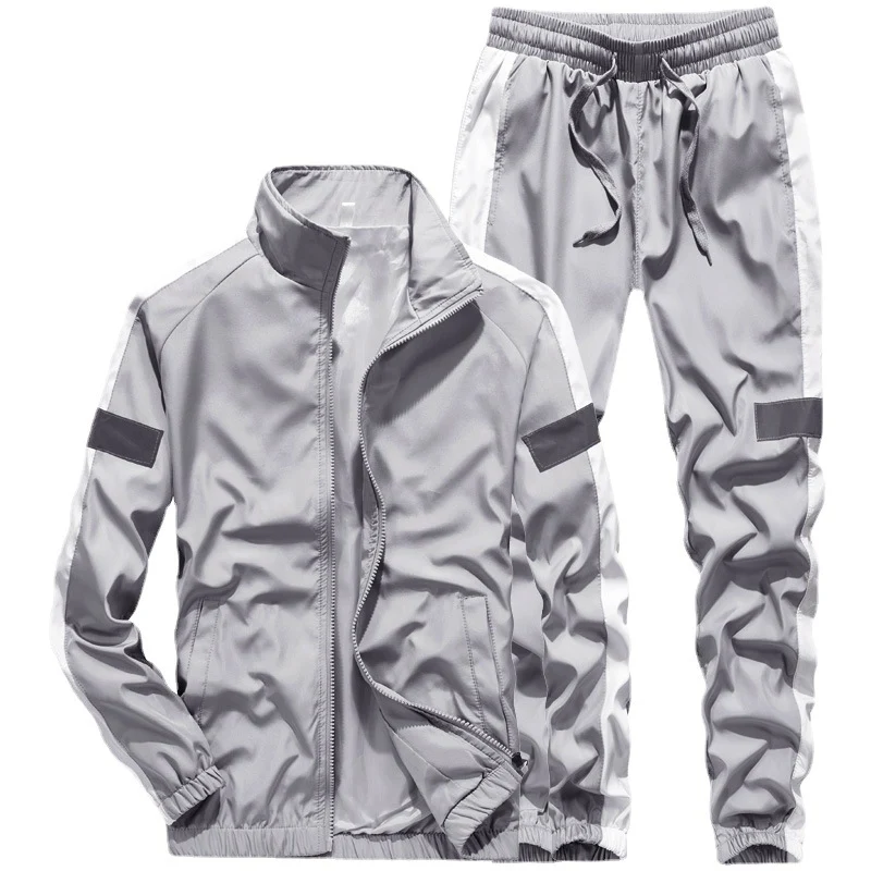 Herren Sportives Freizeit-Trainingsanzug-Set aus leichtem Windbreaker-Material mit Kontraststreifen und reflektierenden Einsätzen Drune