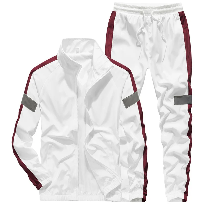Herren Sportives Freizeit-Trainingsanzug-Set aus leichtem Windbreaker-Material mit Kontraststreifen und reflektierenden Einsätzen Drune