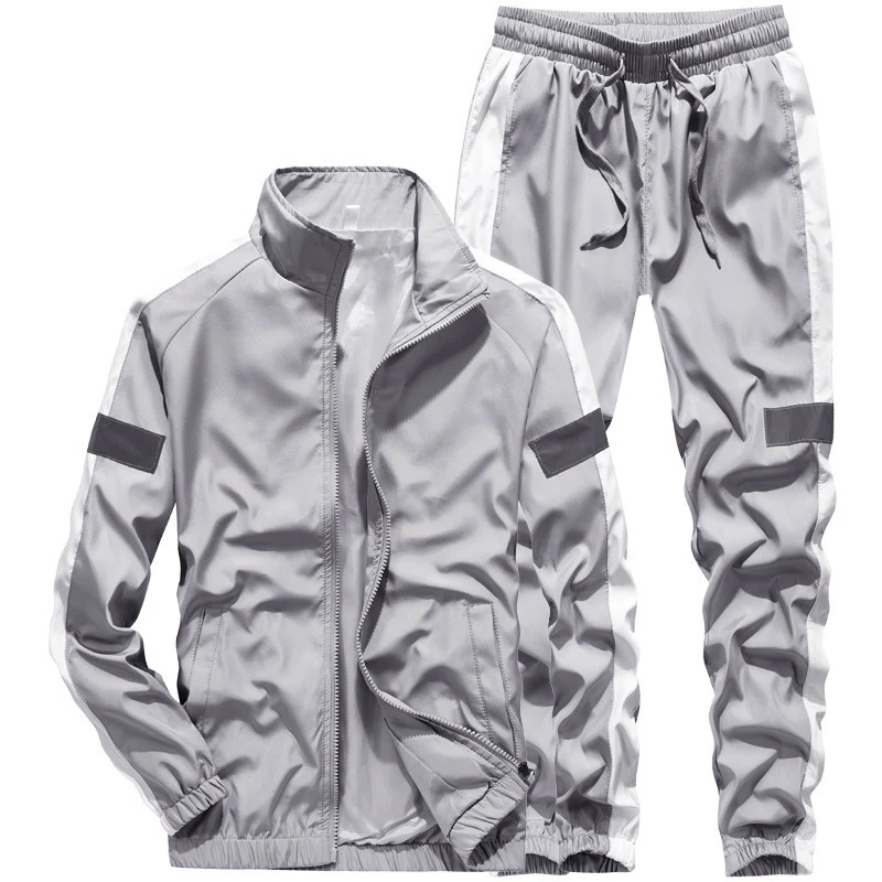 Herren Sportives Freizeit-Trainingsanzug-Set aus leichtem Windbreaker-Material mit Kontraststreifen und reflektierenden Einsätzen Drune