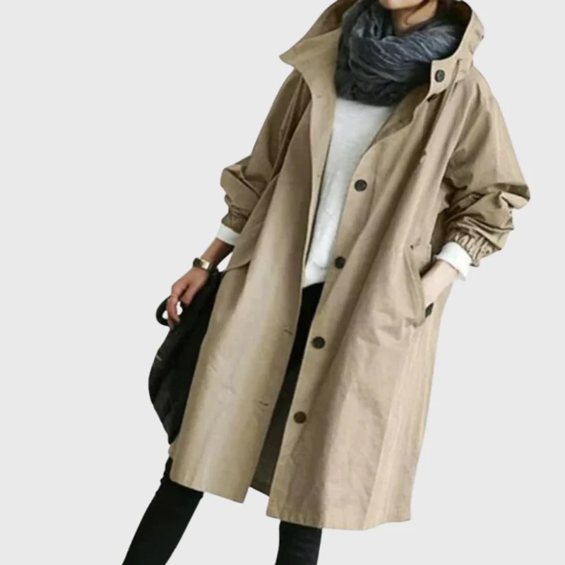 Ava | Stylish Long Water-Resistant Hooded Trench Coat