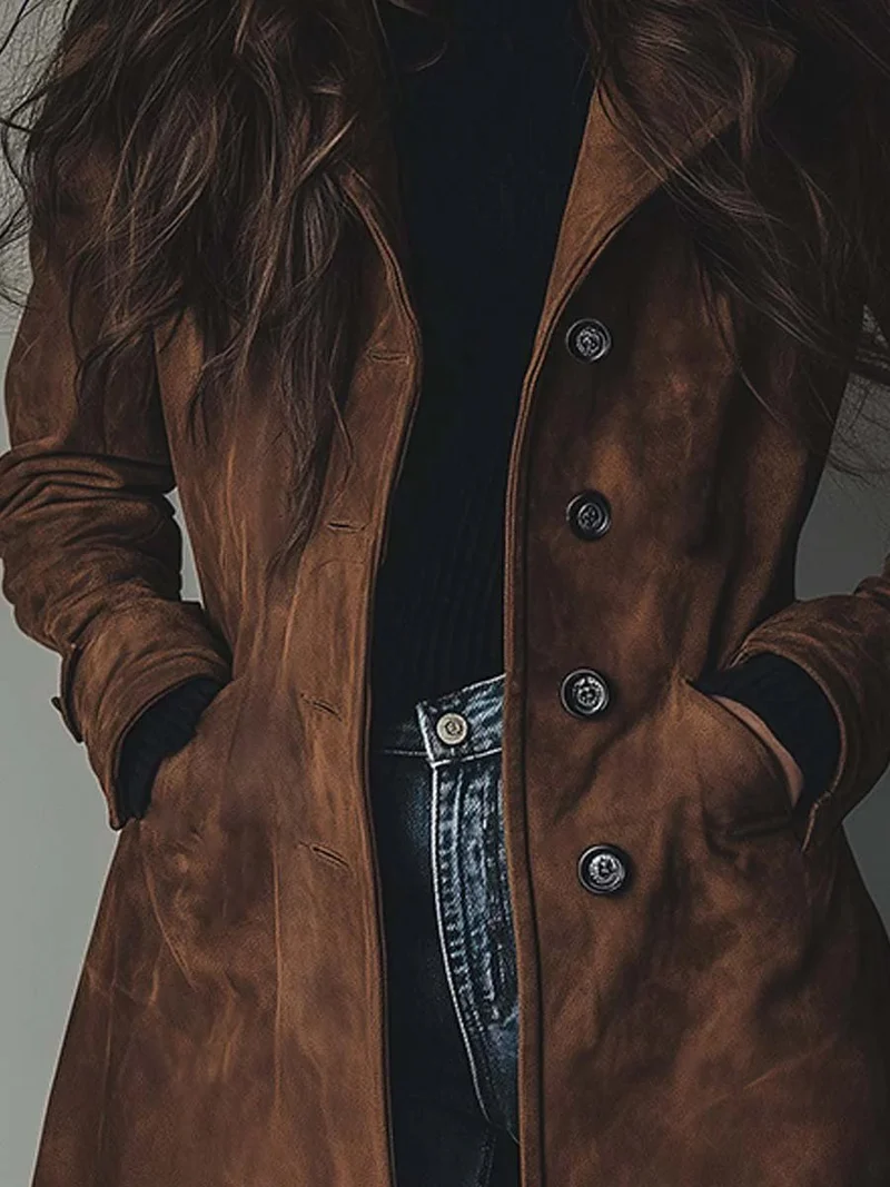 Lara | Elegant Longline Double-Breasted Trench Coat