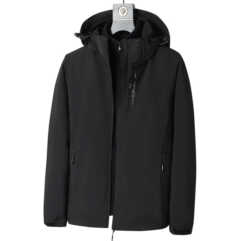Herren Softshell Outdoorjacke mit wasserdichter Membran, abnehmbarer Kapuze und verdecktem Reißverschluss Drune