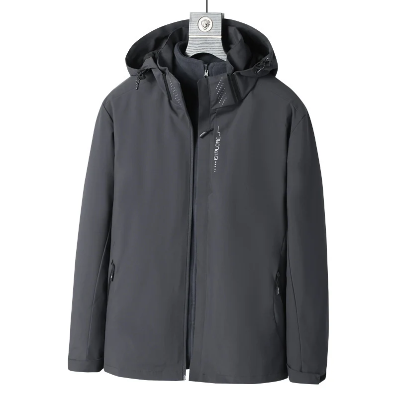 Herren Softshell Outdoorjacke mit wasserdichter Membran, abnehmbarer Kapuze und verdecktem Reißverschluss Drune