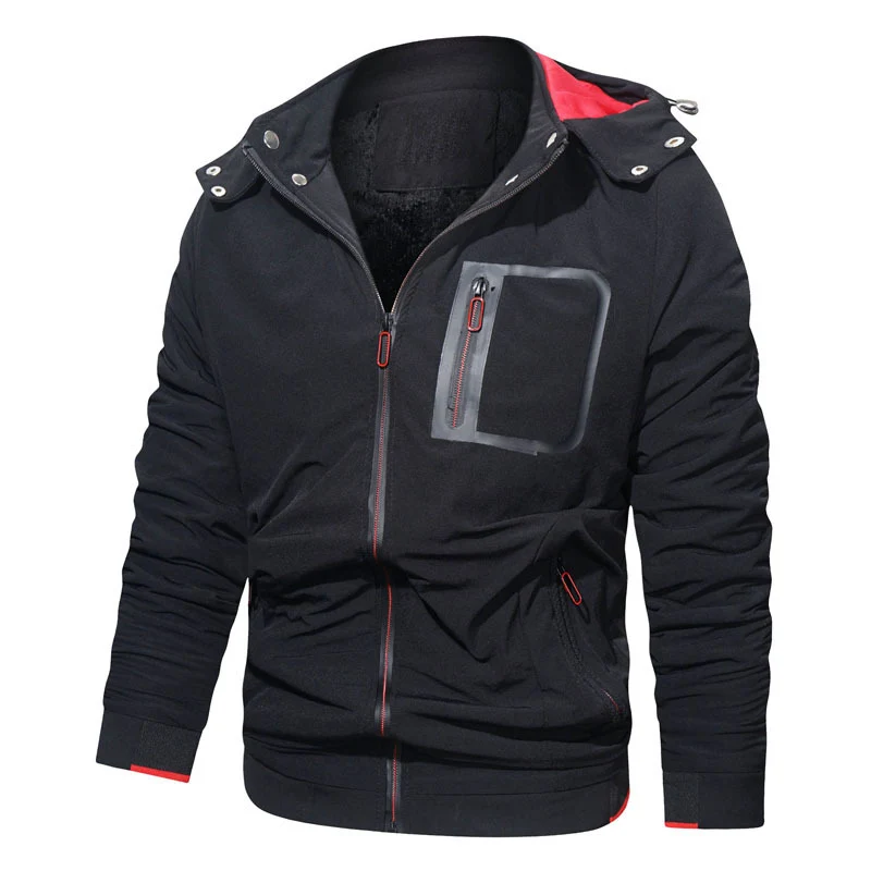 Herren Softshell-Hoodiejacke mit wasserdichten Reißverschlusstaschen und fleecegefüttertem Kragen Drune
