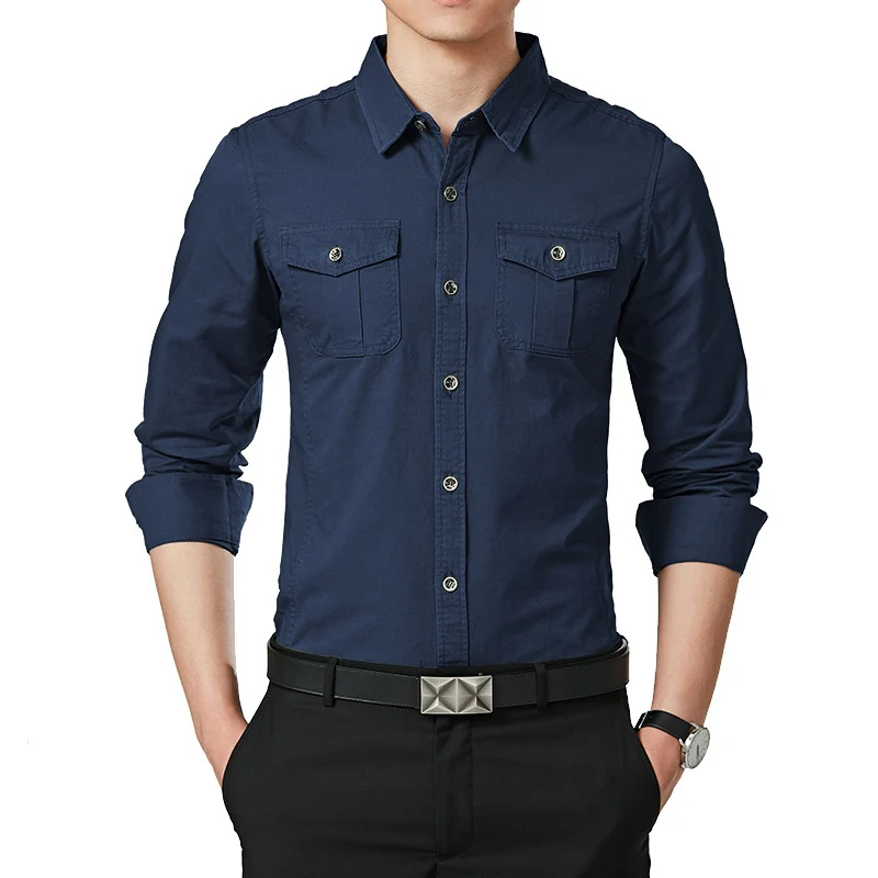Herren Slim-Fit Oxford-Hemd mit Brustklappen und Kentkragen Drune