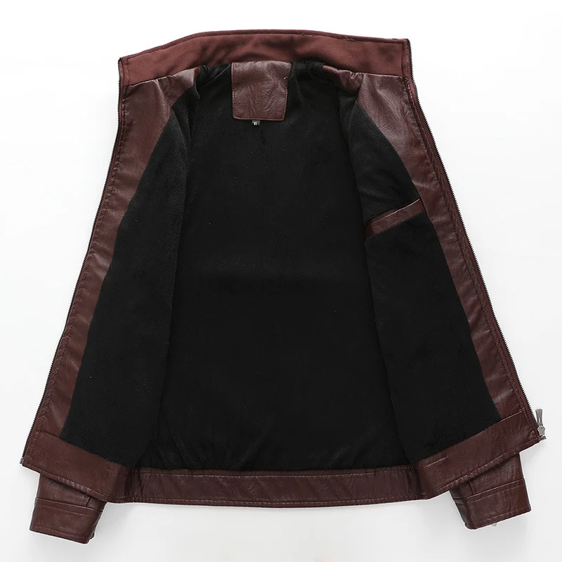 Herren Slim-Fit Lederoptik-Motojacke mit Stehkragen und Reißverschlusstaschen Drune