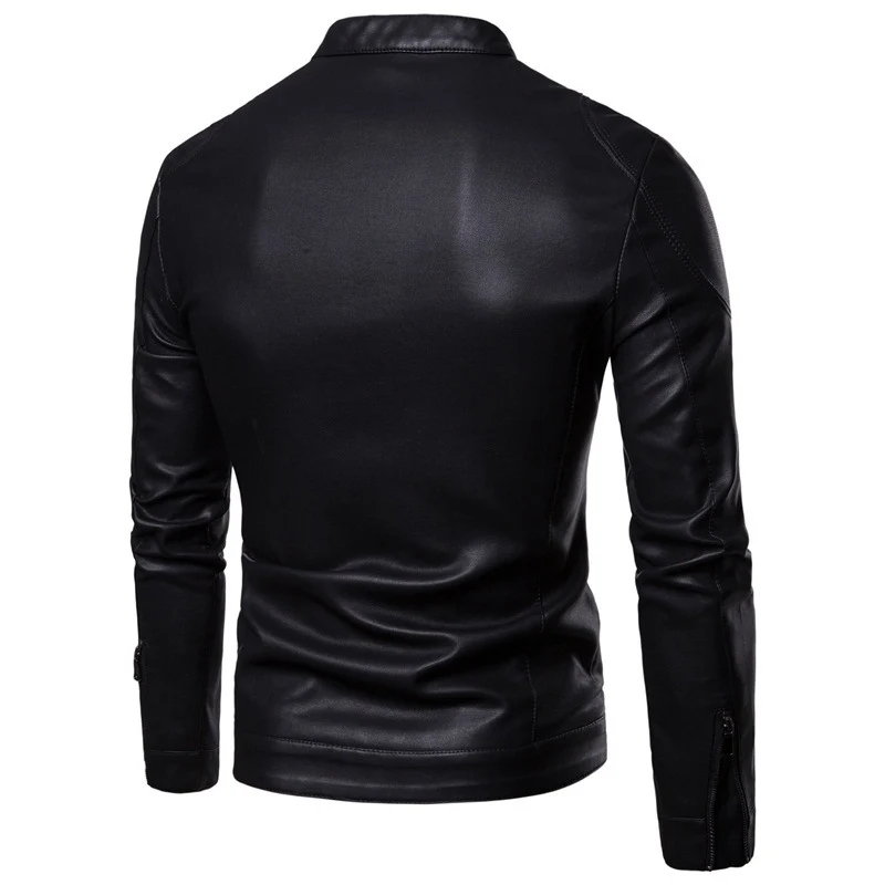 Herren Slim-Fit Kunstleder-Motorradblouson mit Stehkragen und ergonomischer Schultersteppung Drune