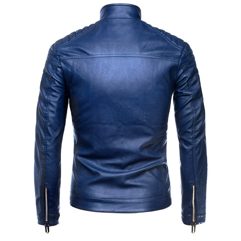 Herren Slim-Fit Kunstleder-Motorradblouson mit gesteppter Schulter und Stehkragen Drune