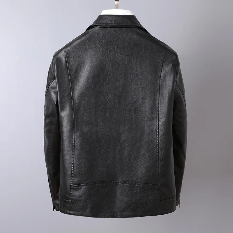 Herren Slim-Fit Kunstleder-Motojacke mit asymmetrischem Reißverschluss und cleanem Reverskragen Drune