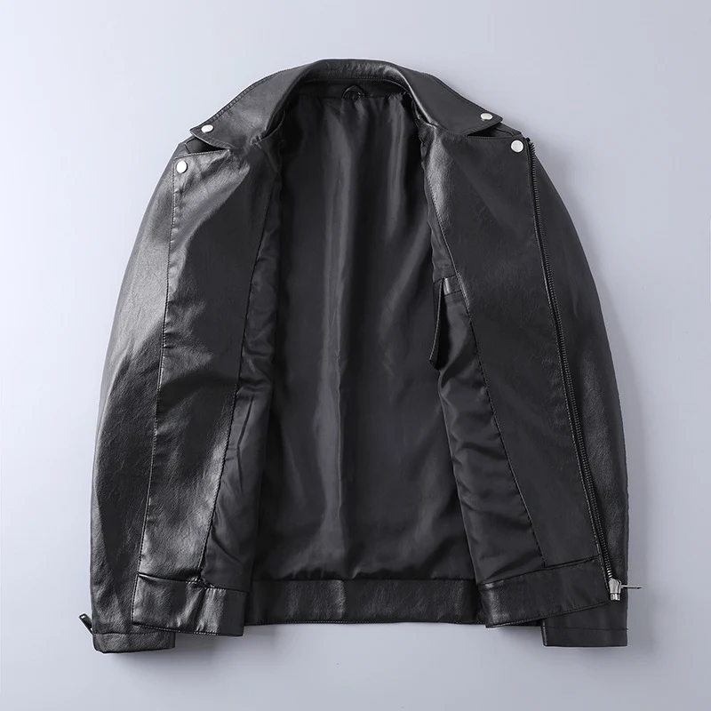 Herren Slim-Fit Kunstleder-Motojacke mit asymmetrischem Reißverschluss und cleanem Reverskragen Drune