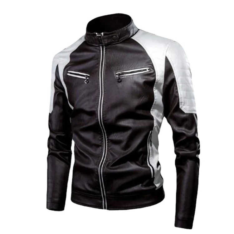 Herren Slim-Fit Kunstleder-Motojacke im Retro-Racer-Design mit gepolsterten Schultereinsätzen und Zipperdetails Drune
