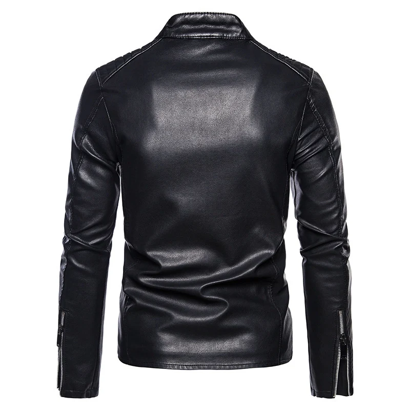 Herren Slim-Fit Kunstleder‑Motojacke im Aviator‑Minimalstil mit Stehkragen und Reißverschlusstaschen Drune