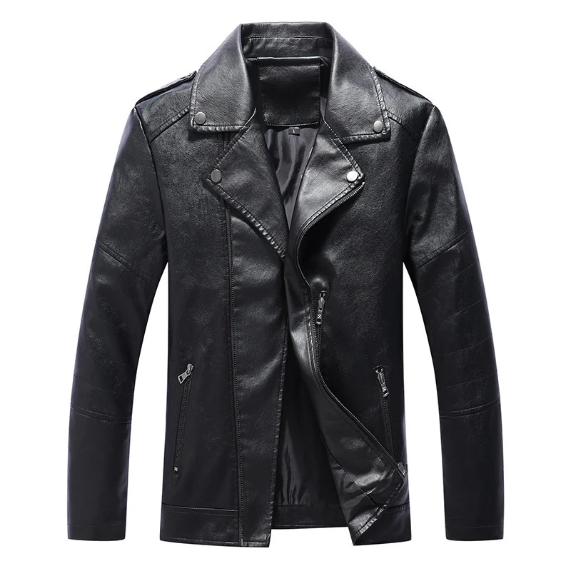 Herren Slim Fit Kunstleder-Motoblouson im Biker-Look mit gesteppten Armpaneelen und Reverskragen Drune