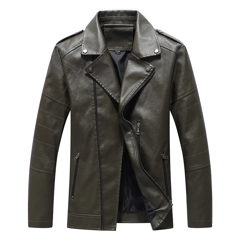 Herren Slim Fit Kunstleder-Motoblouson im Biker-Look mit gesteppten Armpaneelen und Reverskragen Drune